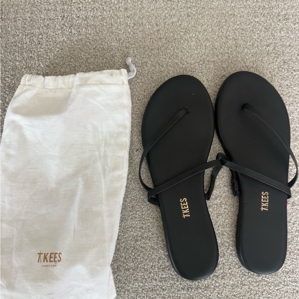 TKEES Black Strappy Leather Slide Sandals
